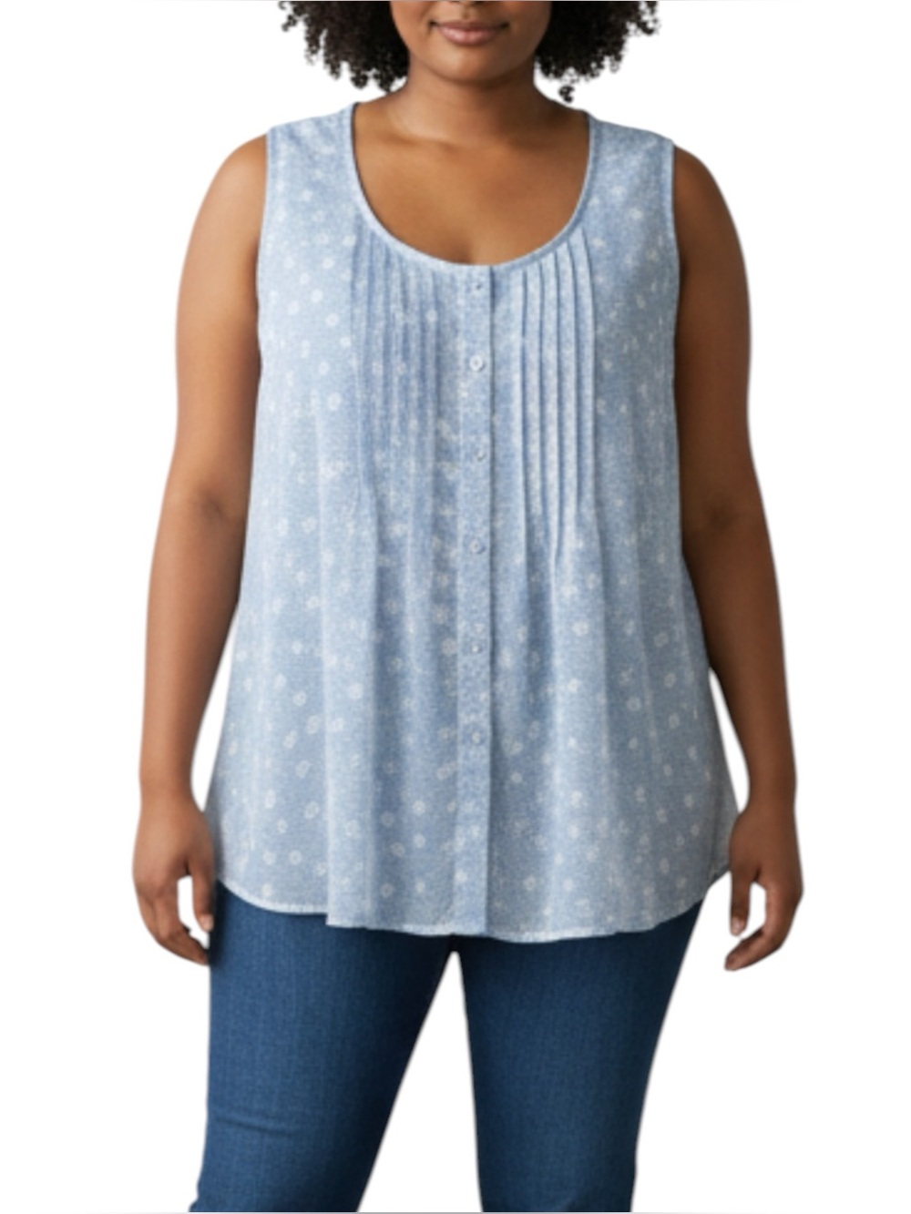 Torrid Chiffon Light Blue Pleated Button  Sleeveless Butterfly Back Blouse